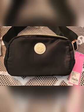 Lilly Pulitzer Jeanie Black Crossbody Belt Bag with Gold Accents.